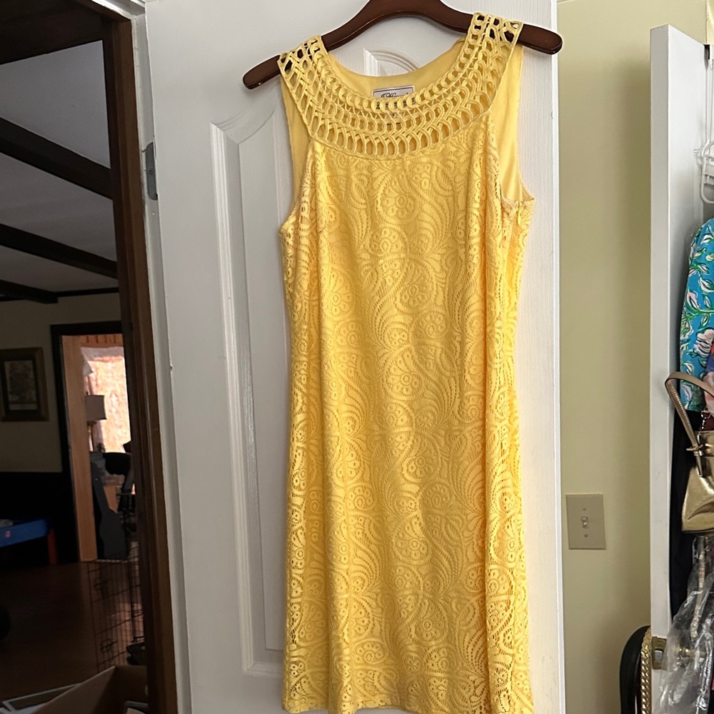 J Howard Elegant Yellow Lace Sleeveless Dress